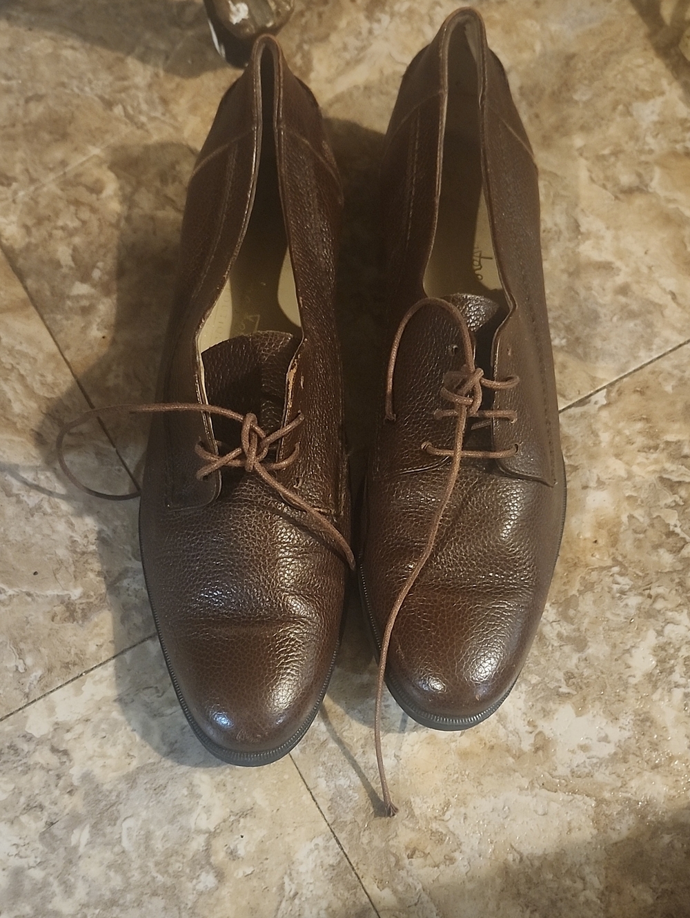 Salvatore Ferragamo Brown Pebbled Leather Lace-Up Oxfords